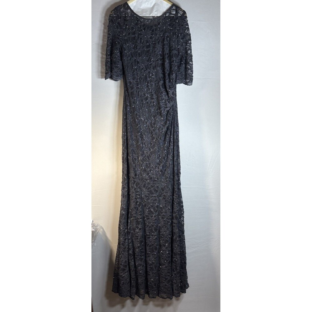 Xscape Women 16 Black Glitter Lace Formal Maxi Gown Made USA Evening Fitted